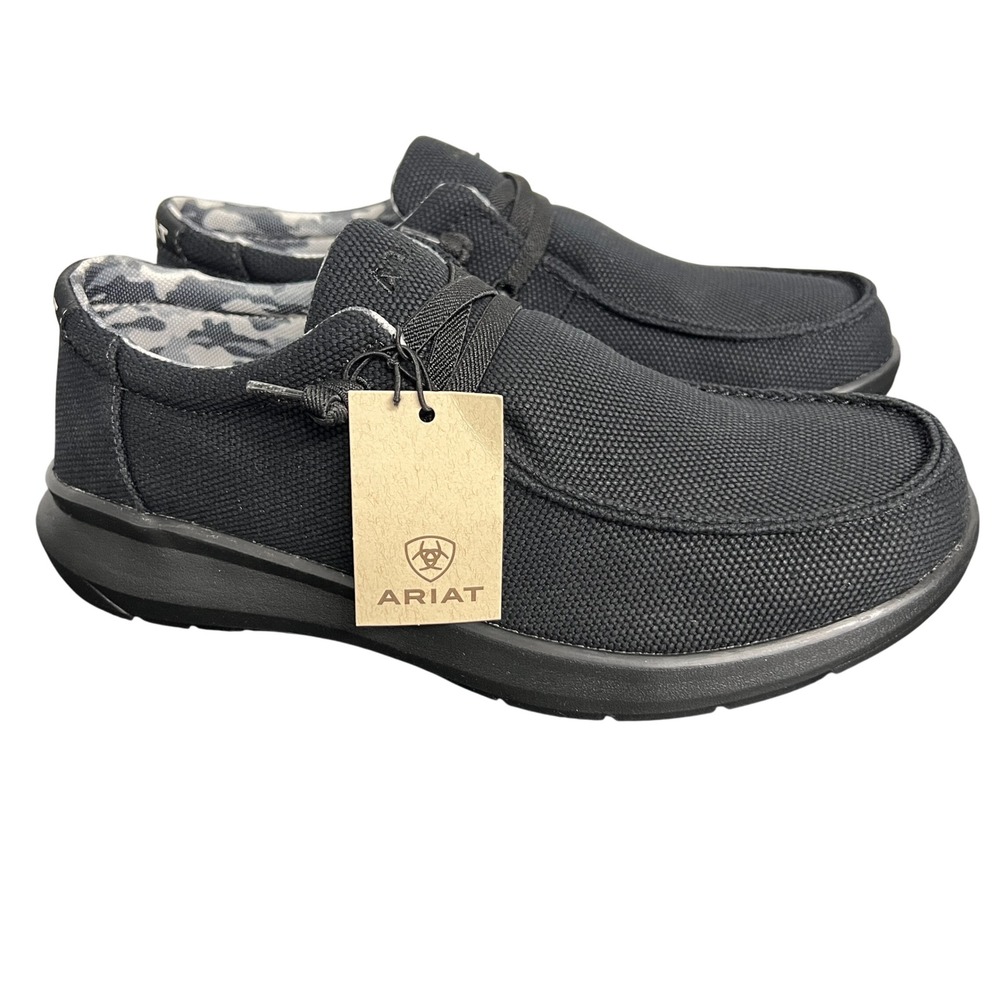 Ariat Hilo Mens Solid Black Canvas Shoes 10053676 Size 8.5 EE Wide New